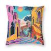 Colorful Spanish Town Pillowcase Polyester Linen Velvet Printed Zip Decorative Throw Pillow Case Sofa Cushion Cover