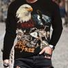 Moda Aquila Stampa Digitale 3D T-Shirt Casual Comoda a Maniche Lunghe Autunno Abbigliamento Fantasia da Uomo Top Regali da Uomo