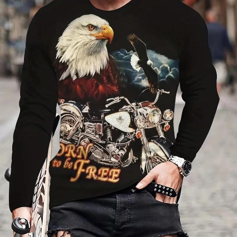 Moda Aquila Stampa Digitale 3D T-Shirt Casual Comoda a Maniche Lunghe Autunno Abbigliamento Fantasia da Uomo Top Regali da Uomo