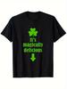 Magically Delicious St Patricks Day Graphic Tee Shamrock Funny Clover Print Casual Cotton T-Shirt