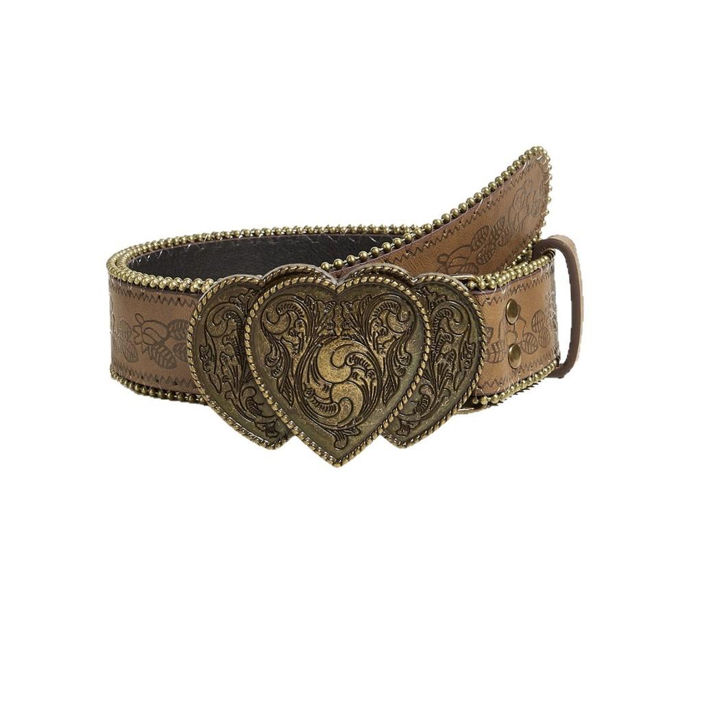 Heart Shaped Retro Alloy Buckle Leather Belt Rivet Embellishments Young Adult