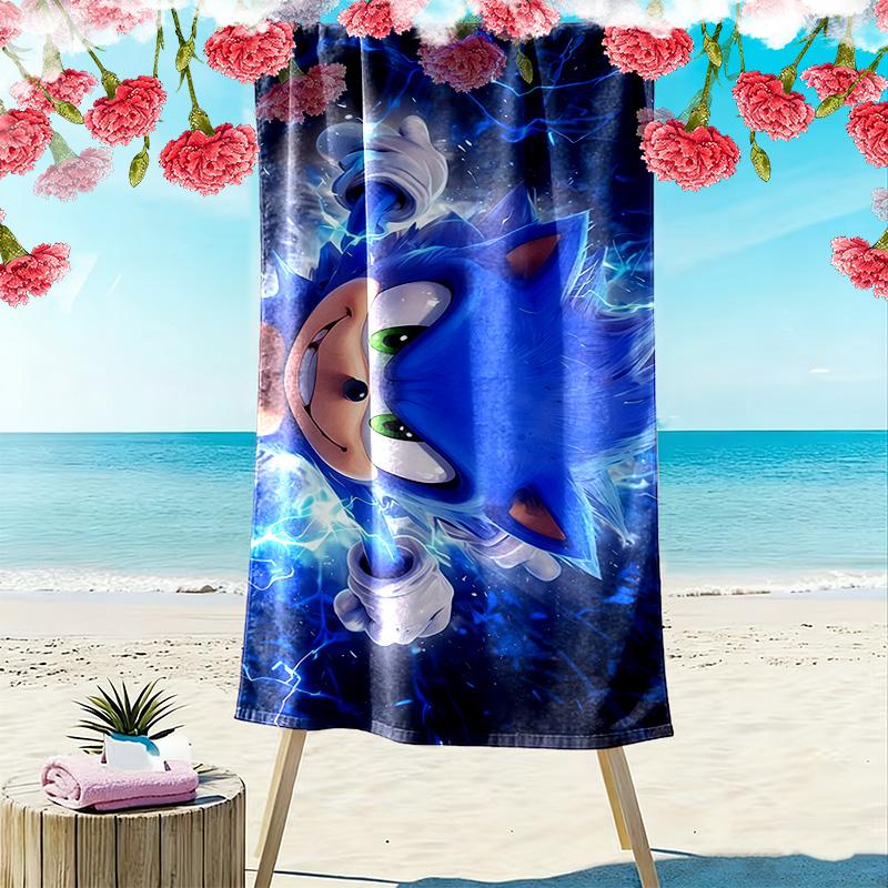 Sonic Action Print Beach Towel, Large Soft Quick Dry Towel for Beach Camping Swimming