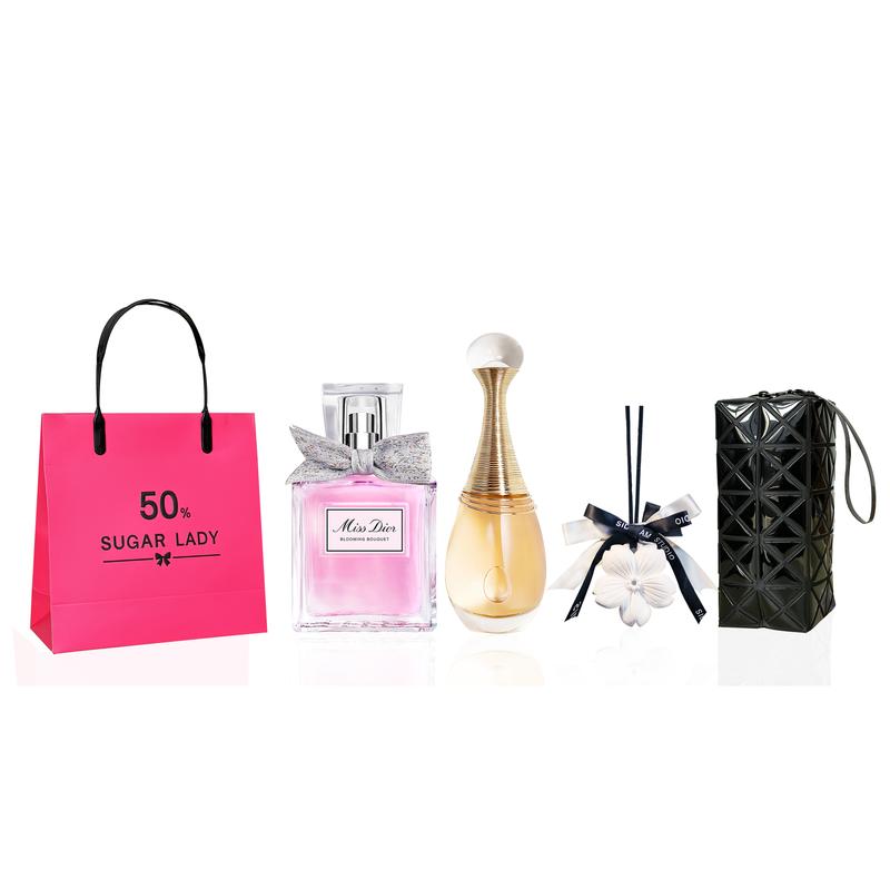 DIOR Perfume Miss Flower 5ml + Real Me 5ml + White Peach Aromatherapy + Ceramic Black Makeup Bag Privilege чёрный