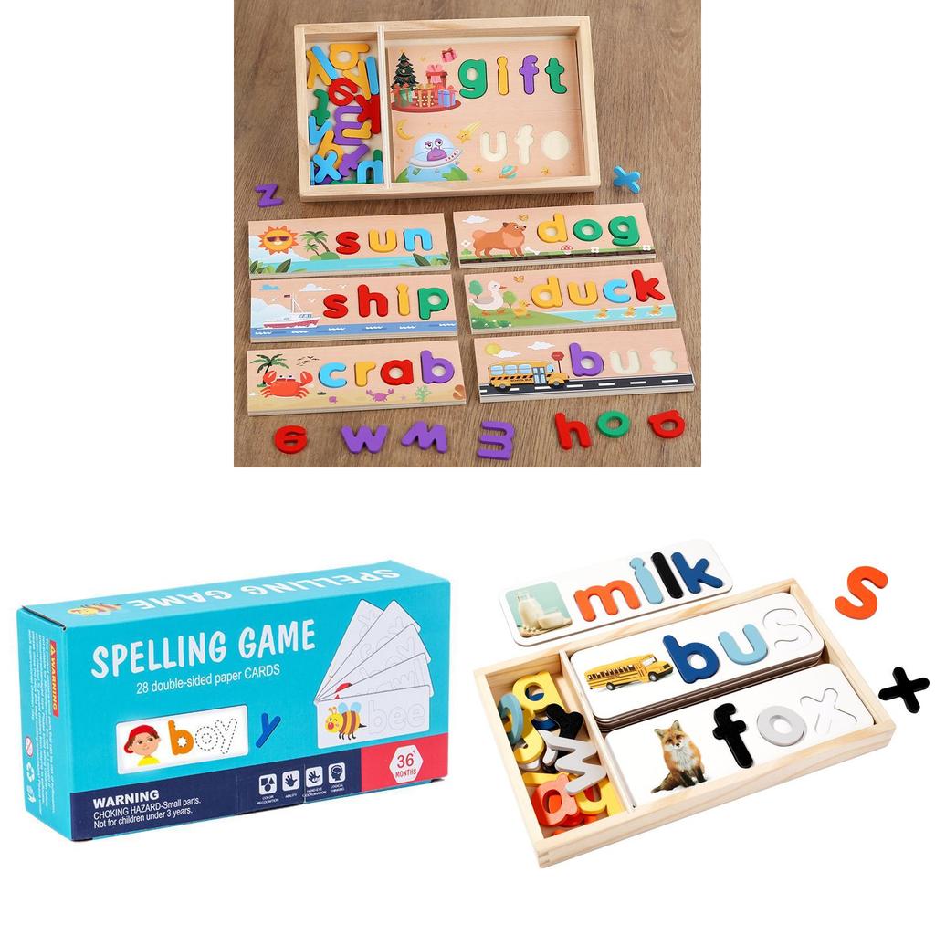 פאזל אותיות מעץ צעצוע חינוכי לילדים ללימוד בניית מילים