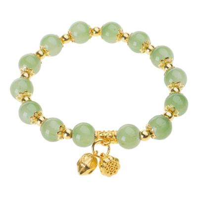 Trendy Glass Bead Bracelet Lotuses Flower Pendant Handchain Traditional Chinese Style Jewelry Gift Wedding Accessories