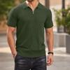 Men Short Sleeve Polo Shirt Knitted Ribbed Zip Collar Casual Modern Fit Lightweight Pullover Top for Everyday Wear