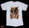 Tattoo Art White T-shirt Eagle Snake Sunset Flowers Traditional Drawing Graphic