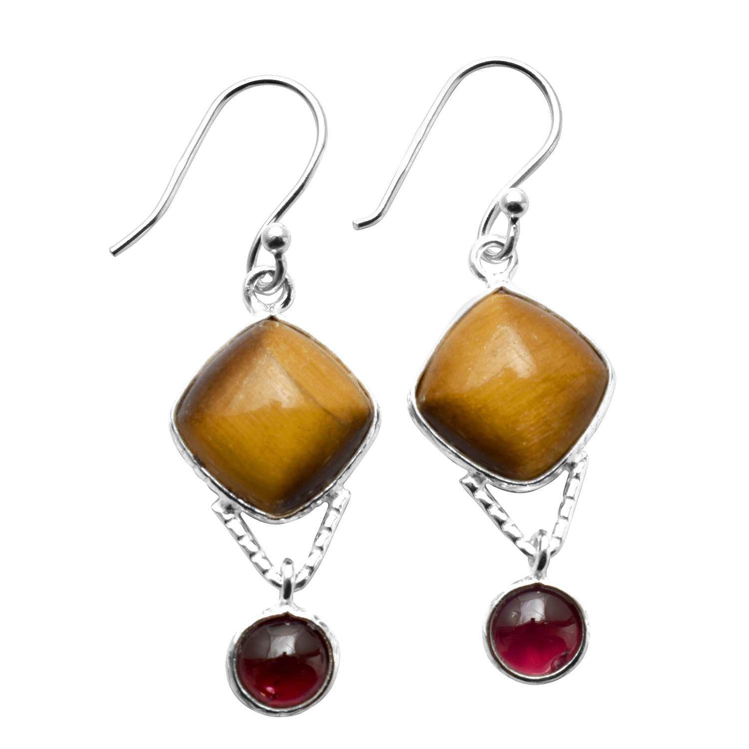 

Tiger Eye, Rubellite Gemstone Earrings Solid 925 Sterling Silver Handmade Earrings Jewelry Gift For Women And Girls E-3499