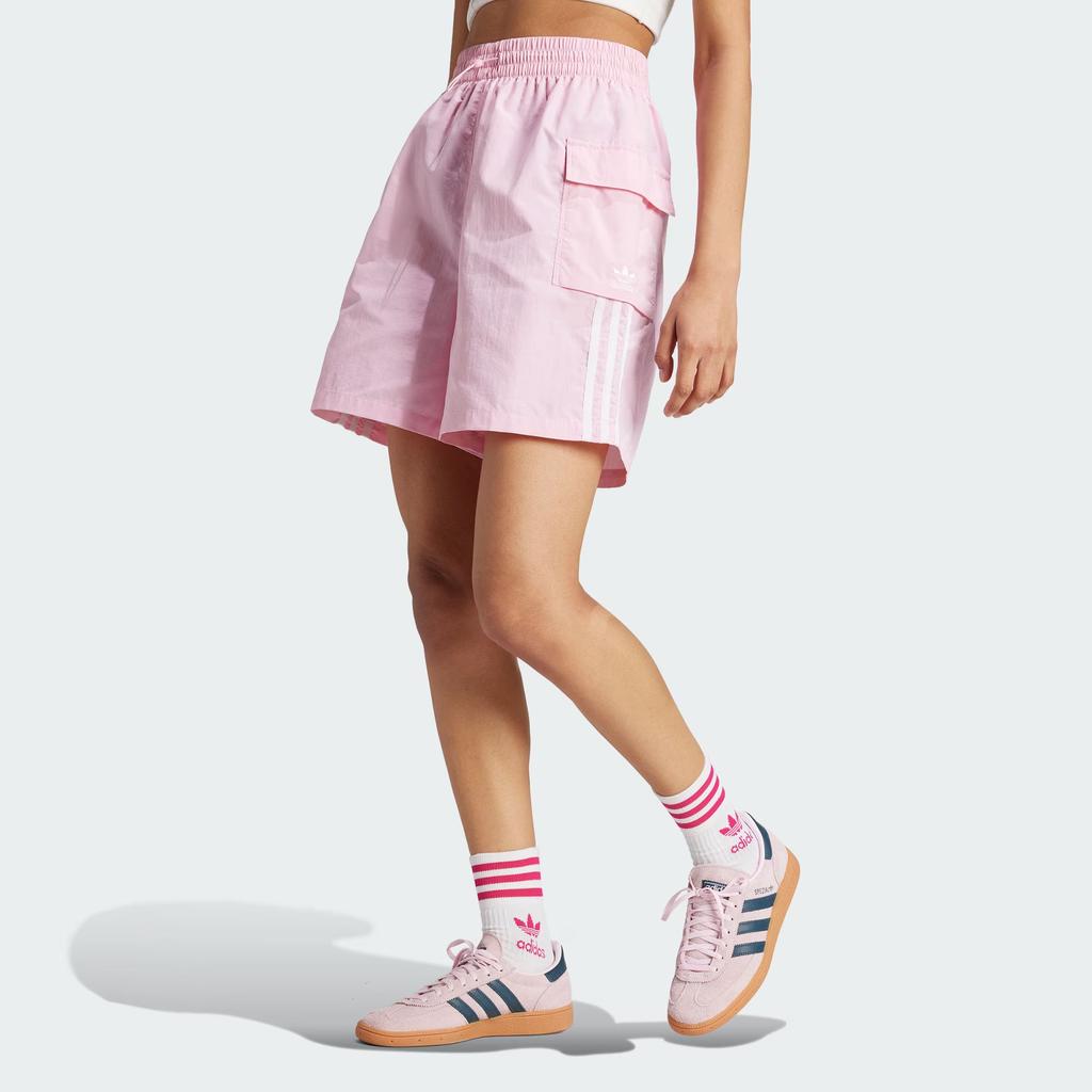 Adidas Originals Adicolor Cargo Shorts With Three Stripes Patchwork Loose Fit Women Shorts Pink JH1076