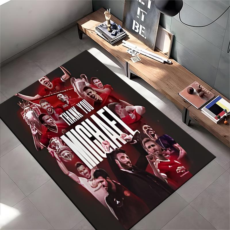 Football Club Area Rug, Thank You Michael Manchester United Players Trophy Celebration Red Print, Soccer Fan Decor, Non-Slip Mat