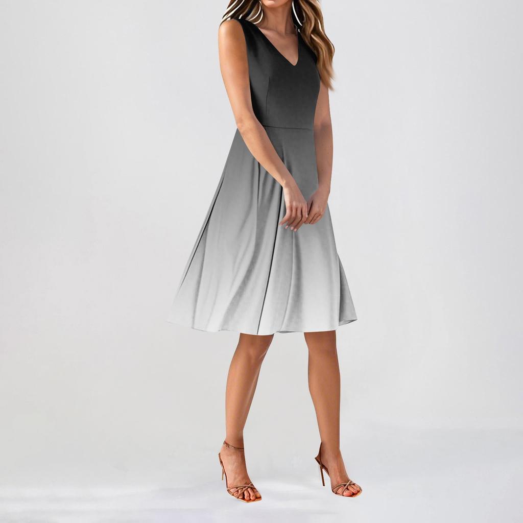 Chiffon Floral Sleeveless V-Neck Waist Dress