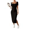 Women's Square Neck Split Hip Dress Square Collar Slim-Fit Slit Hip-Wrapped Dress Female