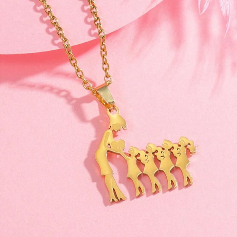 Mutter und Kinder Halskette Edelstahl Mama Sohn Tochter Anhänger Halsketten Familienschmuck Geschenke