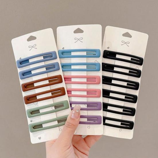 6Pcs Girl Hairpin Matte Color Rectangular Hair Clips Stable Non-Slip BB Clip Face Slimming Versatile Hair Styling Tool