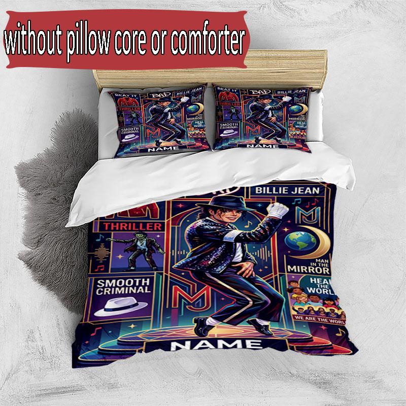 3pcs Duvet Cover Set (1*Duvet Cover + 2*Pillowcase, Without Core), Custom Name Michael Jackson Pattern Bedding Set, Home Bedroom Decor Gift