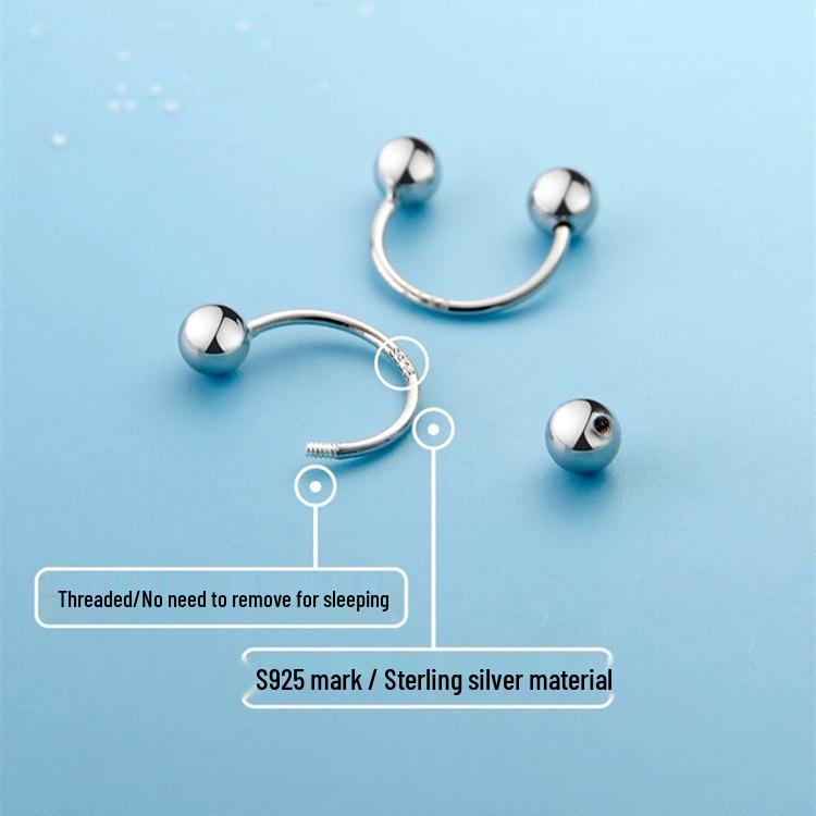 Beixi 925 Sterling Silver U-Shaped Sleep-in Cartilage Stud Earrings for Women 925 Sterling Silver