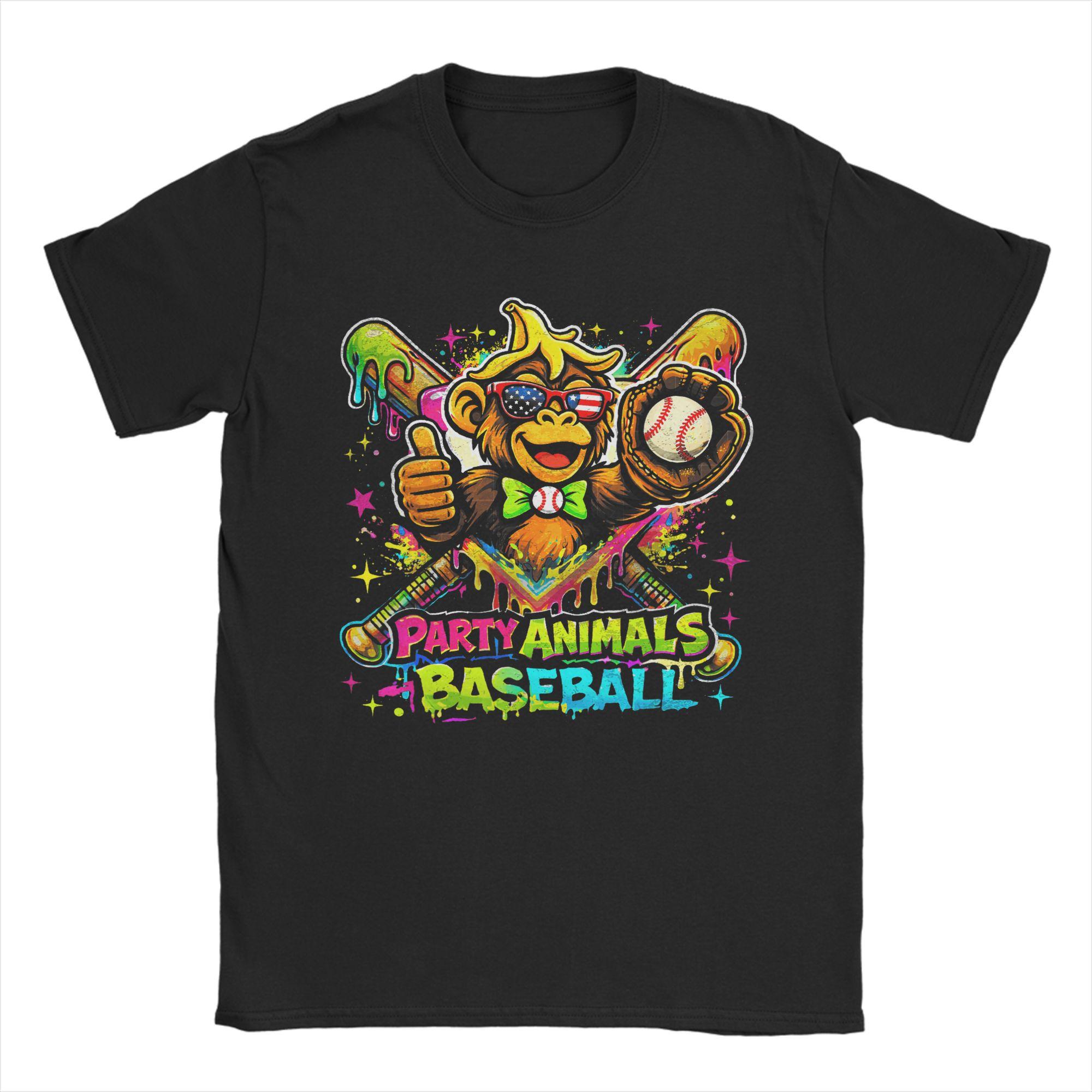 Vintage Party Animals Baseball Funny Monkey Baseball Lovers TShirt Unisex O Neck 100 Cotton T Shirt Short Sleeve Tee Shirt S