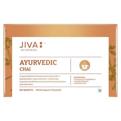 Jiva Ayurvedic Chai- 25 Torebek Herbaty | Herbata Bez Kofeiny Dla Zdrowego Serca, Mózgu i Wątroby | Obniża Cholesterol i Poprawia Trawienie(Pakiet 1)