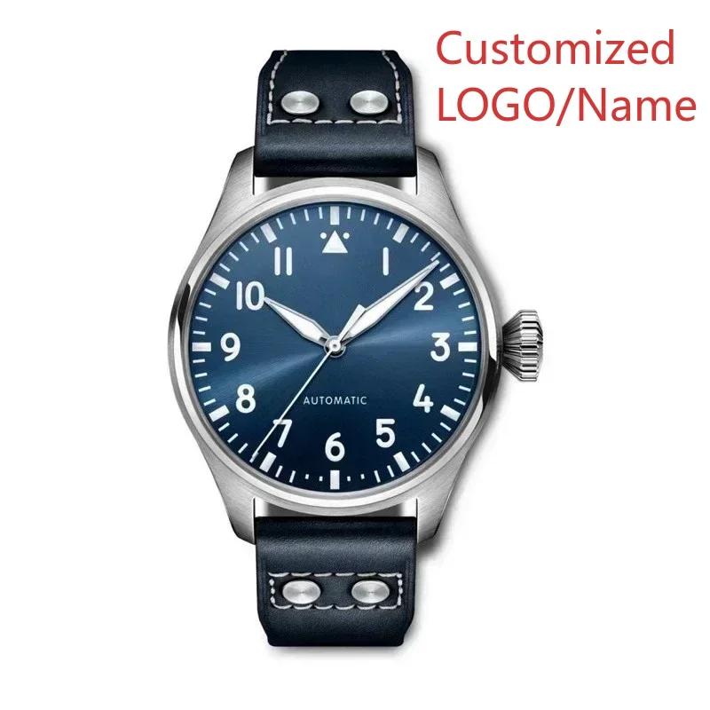 A11 Store Customized Watch  Men Pilots Automatic l Watch Stainless Steel Brown Leather Green Black Dial Fashion Big Watches