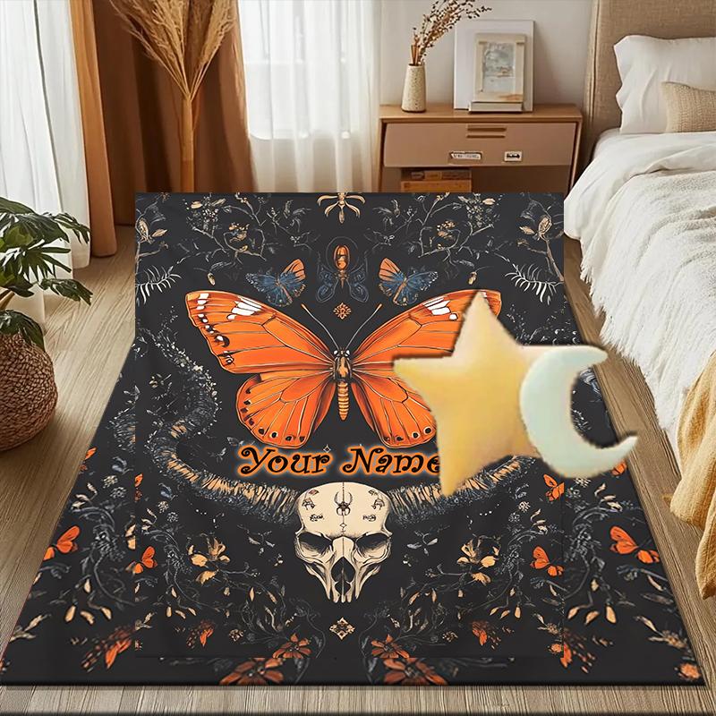 1PC Custom Name Butterfly Skull Artwork Theme Floor Mat Ideal for Living Room, Game Rooms, Office, Bedroom Floor Mat Playful Design