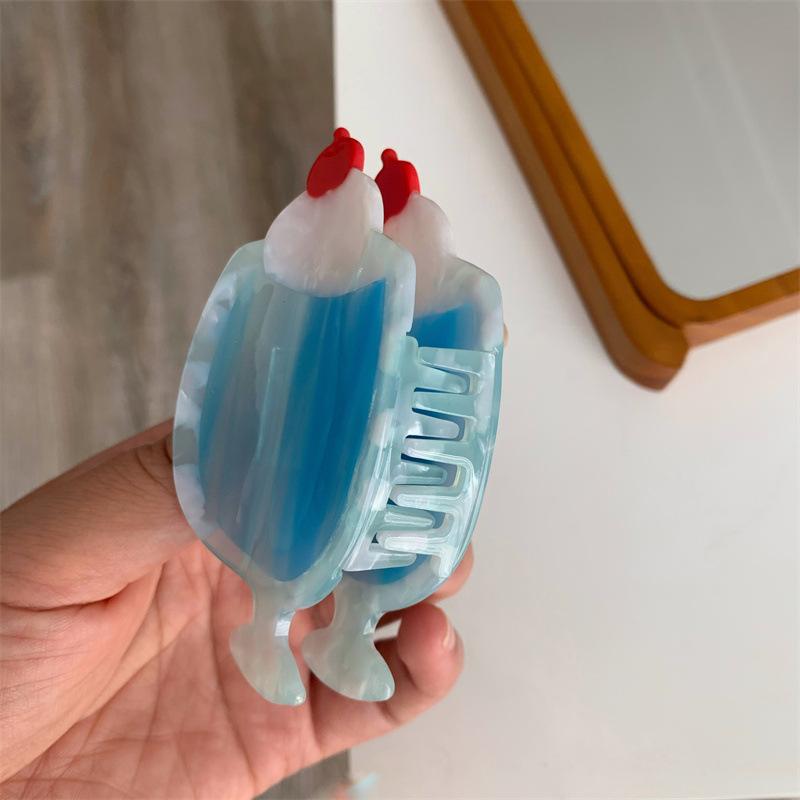 Creative Blue Soda Ice Cream Hair Claw Cute Cartoon Ponytail Hairpin Shark Grip Clip Headwear for Women Girls Hair Accessories