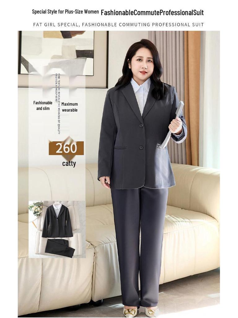 **Deep Gray Plus Size Women's Suit Jacket: Spring/Autumn Professional Formal Wear Set**