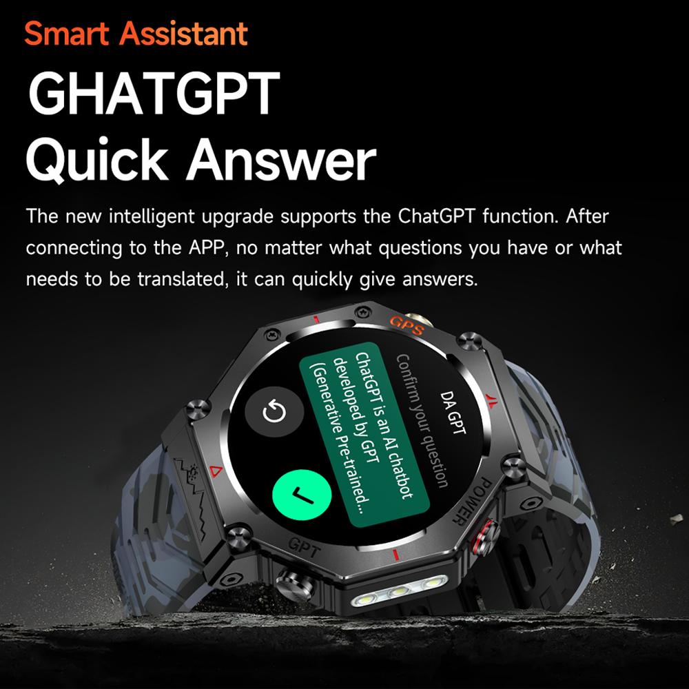 New Ai ChatGPT GPS Smart Watch Men 530mAh Bluetooth Call IP68 Waterproof Outdoor LED Flashlight Compass Sport Smartwatch 2025