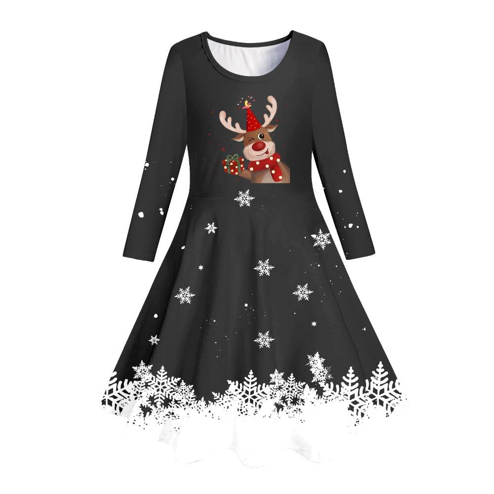 Girls' 3D Reindeer Snowflake Dress Long Sleeve Summer Spring Vacation Daily Holiday Princess Beautiful Sweet Kids 4-12 Years Casual Dress A Line Dress