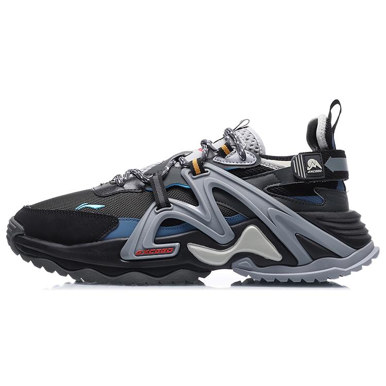 Li Ning Transcend Cushioning Slip Resistant Abrasion Resistant Low top Running Shoes Men's Black Gray Blue AGLQ111-4