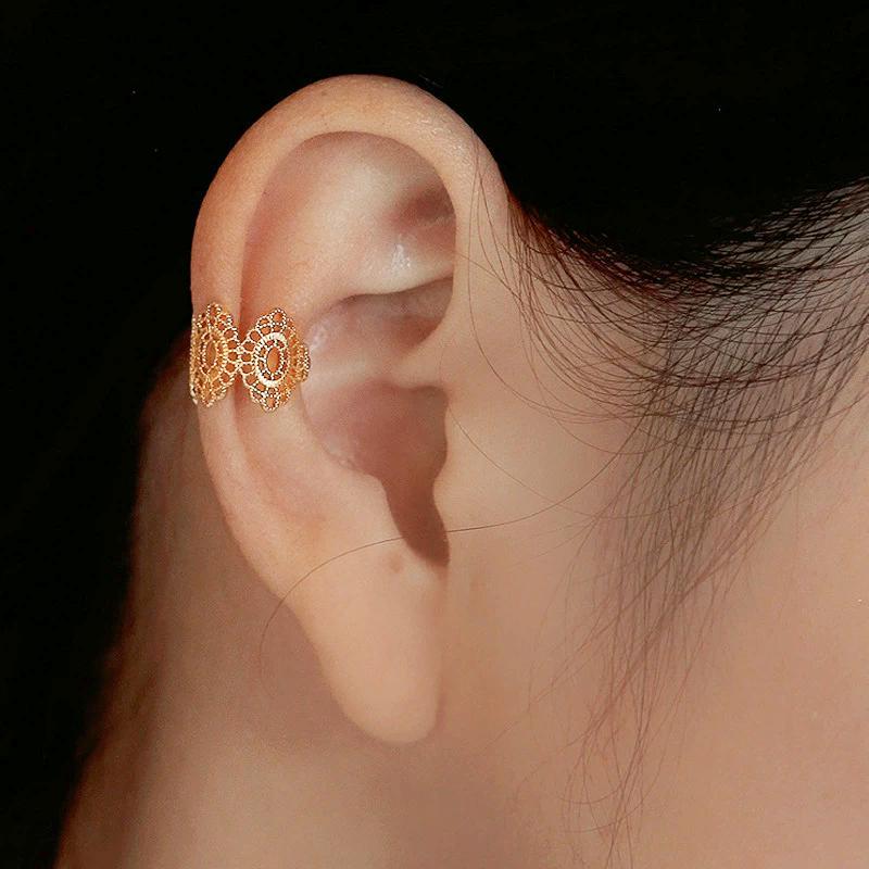 

PANJBJ 925 Sterling Silver Hollow Out Clip Earrings For Women Lace Texture Retro Bohemia Versatile Jewelry Party Gifts Dropship