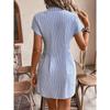 YYFS Modne damskie letnie, wiosenne sukienki w paski, z krótkim rękawem, dekoltem POLO i wysokim stanem