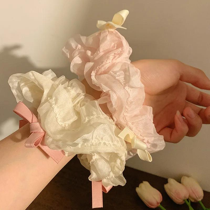 New Ballet Style Ribbon Bow Hair Band for Women Sweet Cream Design Rubber Band Headband Hairpin Girls Hair Accessories