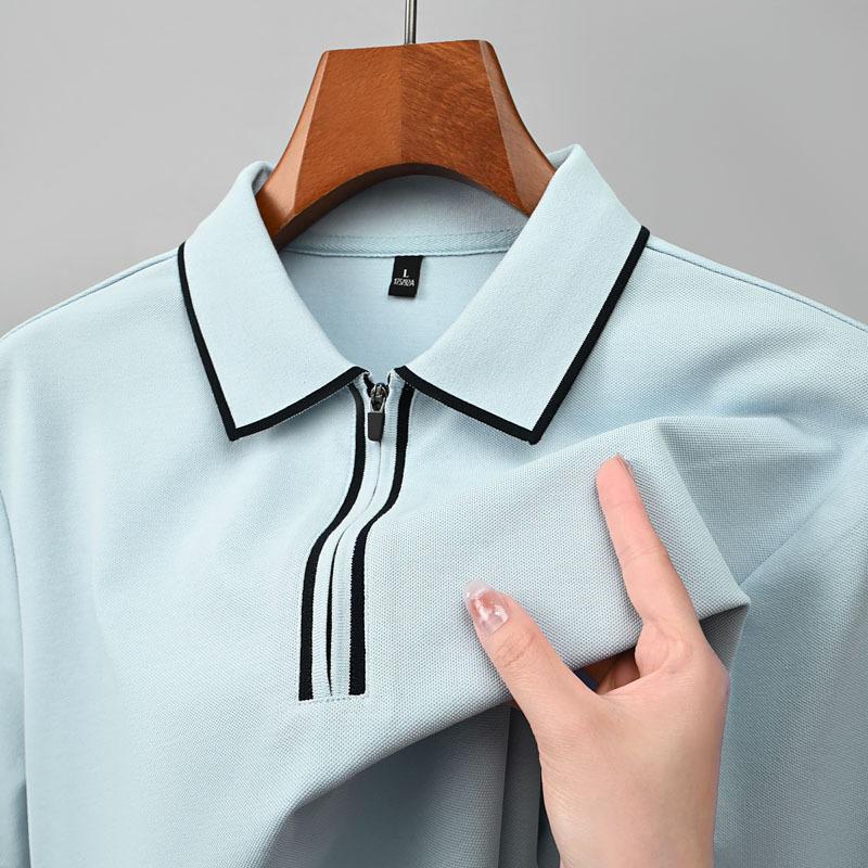 Polo tričko s krátkým rukávem, pánské prodyšné tričko z čisté bavlny, business casual top s límečkem