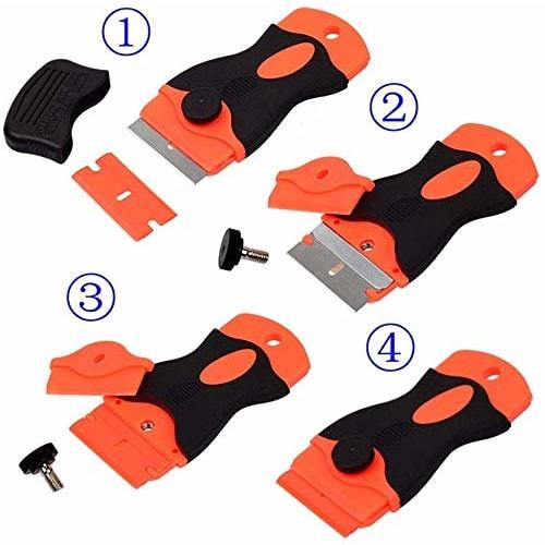 Vitzee Plastic Scraper Sticker Remover Spatula + 5 Plastic Blades + 5 Steel Blades, Interchangeable Blades, for Glass Cleaning, Bathroom, Kitchen, Car