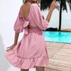 Sommer Damen Kleider Eckiger Ausschnitt Böhmisch Rüschen Elastische Taille Über Knie Mini Kleid Halbarme Pullover Mujer Vestidos