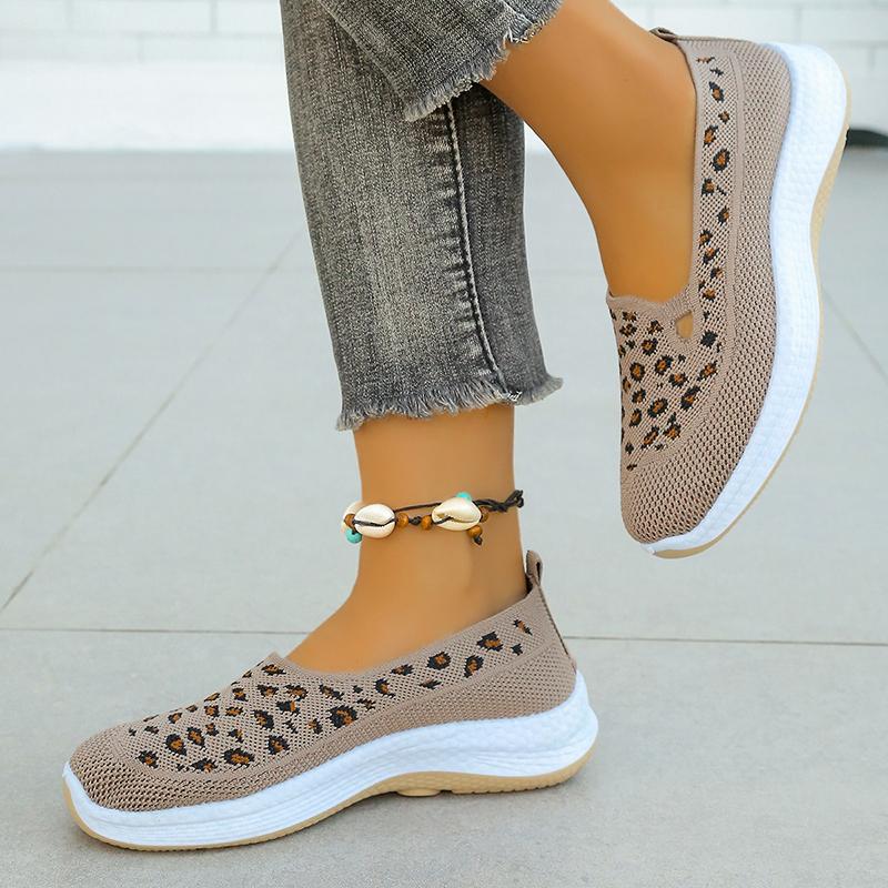 Fashion Fashion Hollow Leopard Print Flats Women Spring Summer Breathable Mesh Platform Sneakers Woman Non Slip Thick Sole Loafers Shoes