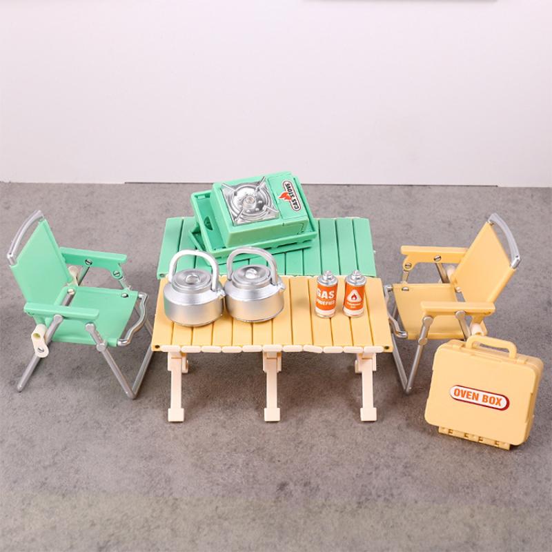 1:12 Lalek Miniaturowy Zestaw Kempingowy Piknikowy Składane Krzesło Kuchenki Gazowe Model Dekoracja Zabawka Akcesoria do Domku dla Lalek