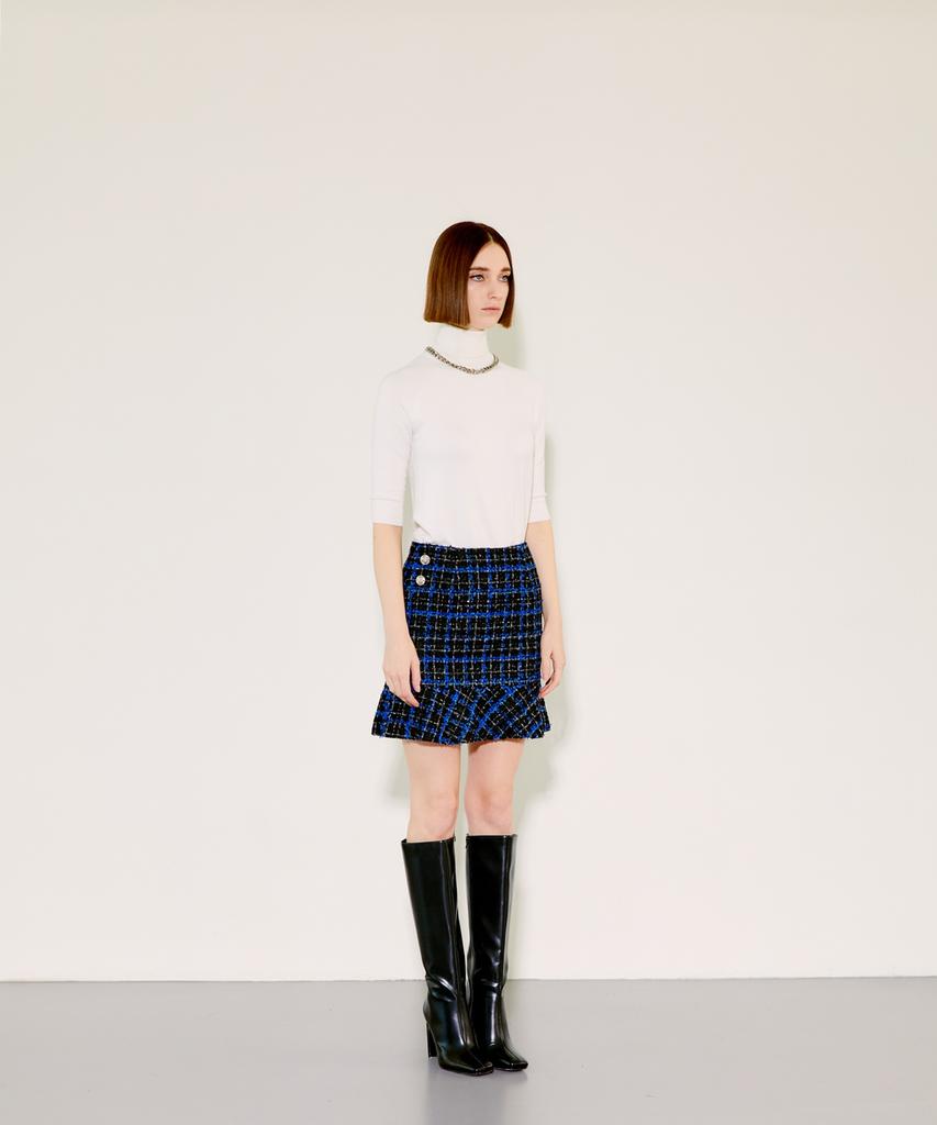Chaenyuyog Check Mini Flare Skirt [Blue Check]