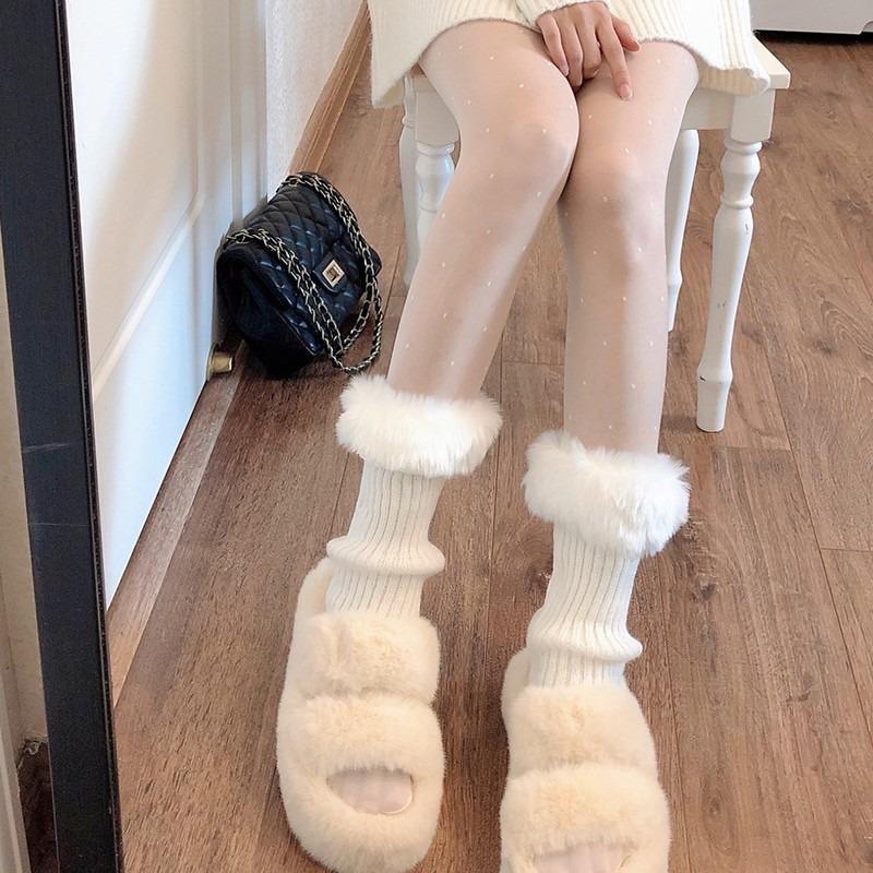 Chaussettes molletonnées chaudes épaisses pour femmes, automne et hiver, avec de jolis mollets en peluche