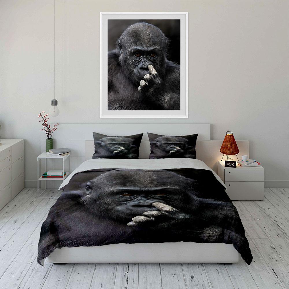 Set Copripiumino con Design di Gorilla che si Tira il Naso (1*Copripiumino 2*Federe, senza piumino)