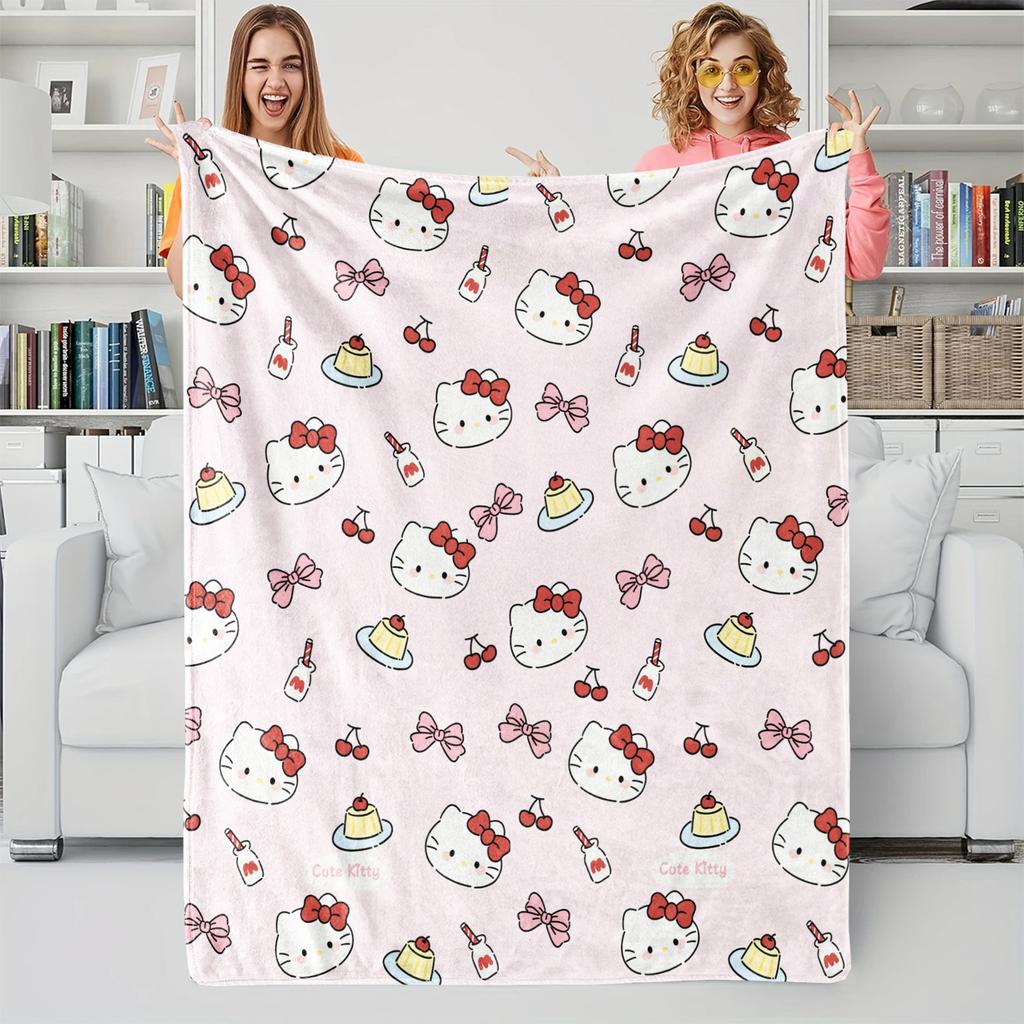 Sanrio Hello Kitty All-Over Print Pink Flannel Blanket Soft Warm Plush Throw Sofa Bed Cover Office Nap Shawl Travel Camping Gift