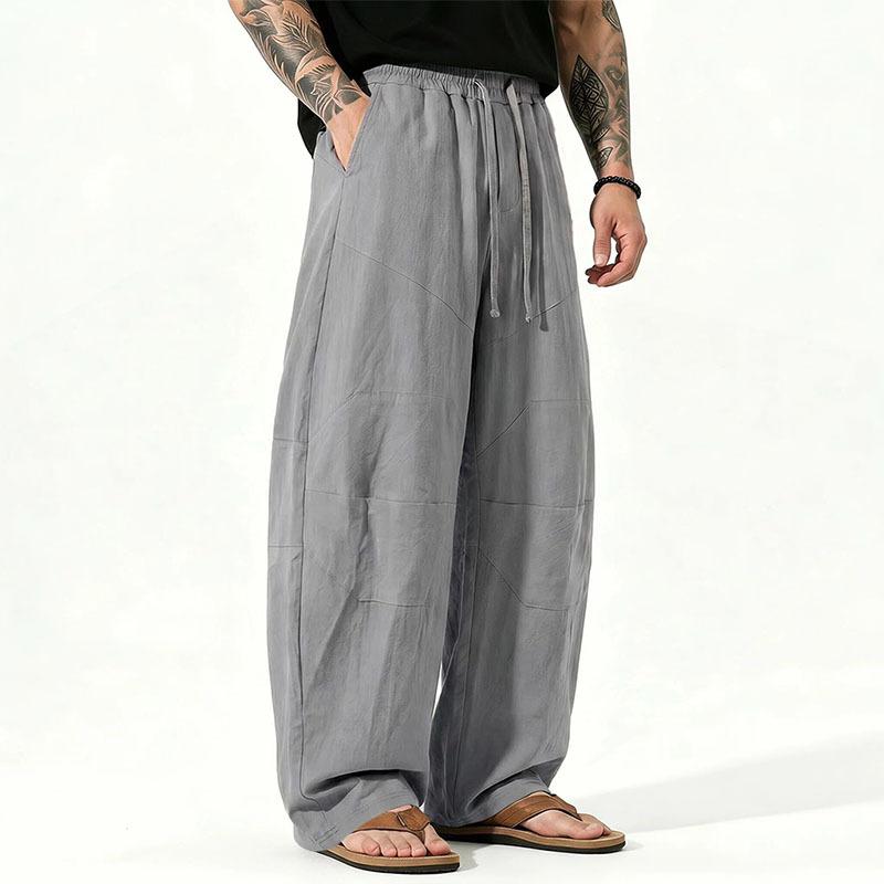 Men S Loose Fit Linen Blend Long Pants Solid Color Breathable