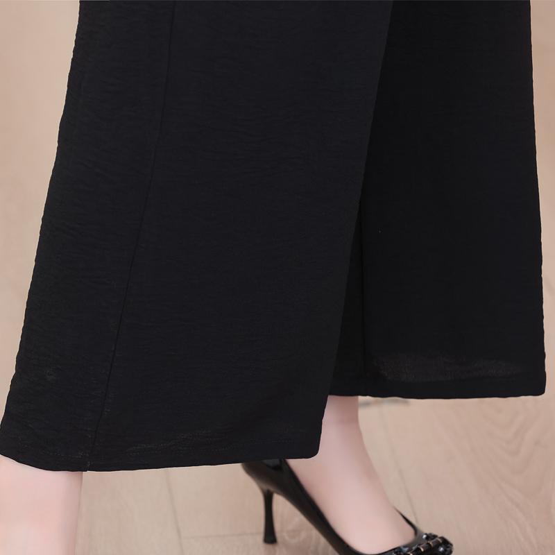 Summer Wide Leg Pants Women Clothes Casual Elastic Waist Plus Size High Waist Black Pants