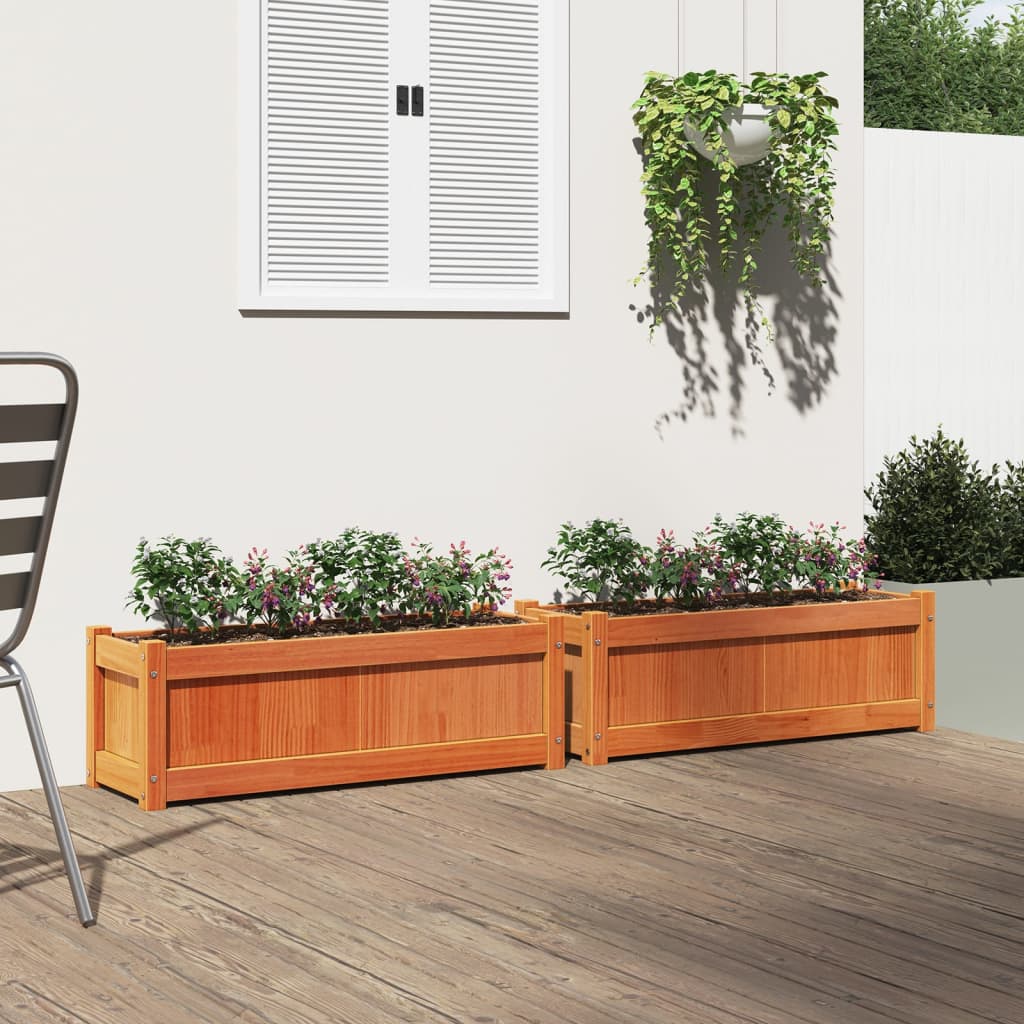 Vidaxl Garden Planters, 2 Pcs, Waxed Brown, Solid Pine Wood
