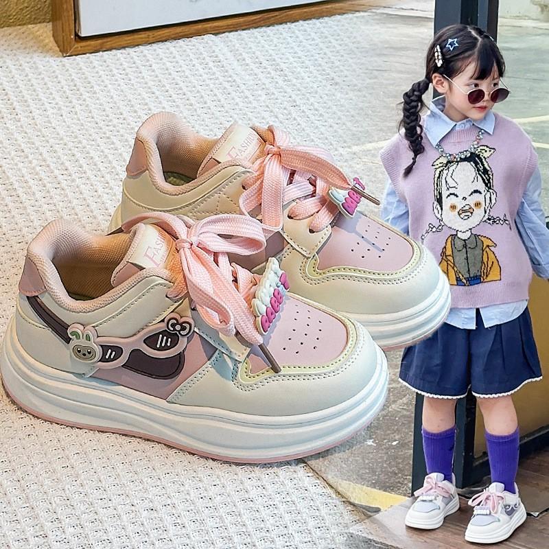 Girls Cartoon Print Soft Sole Casual Sneakers Kids Ages 4-6 Low Top Mesh Lining Breathable Synthetic Leather Shoes With