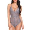 Sexy bodysuit for kvinner Gjennomsiktig blonder Skinny Lavt utsnitt V-hals Ryggløs Ermeløs Uthult blomsterbroderi Justerbare stropper Ensfarget bryllupsreise