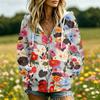 Women's Casual Floral Print Long Sleeve Hooded Jacket with Pockets and