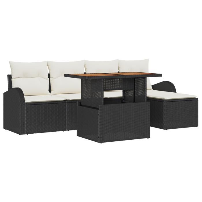 Canapé de Jardin vidaXL 6 Pièces avec Coussins Noir en Poly Rattan, Canapé de Jardin vidaXL 2 Places avec Rangement &amp; 3358308