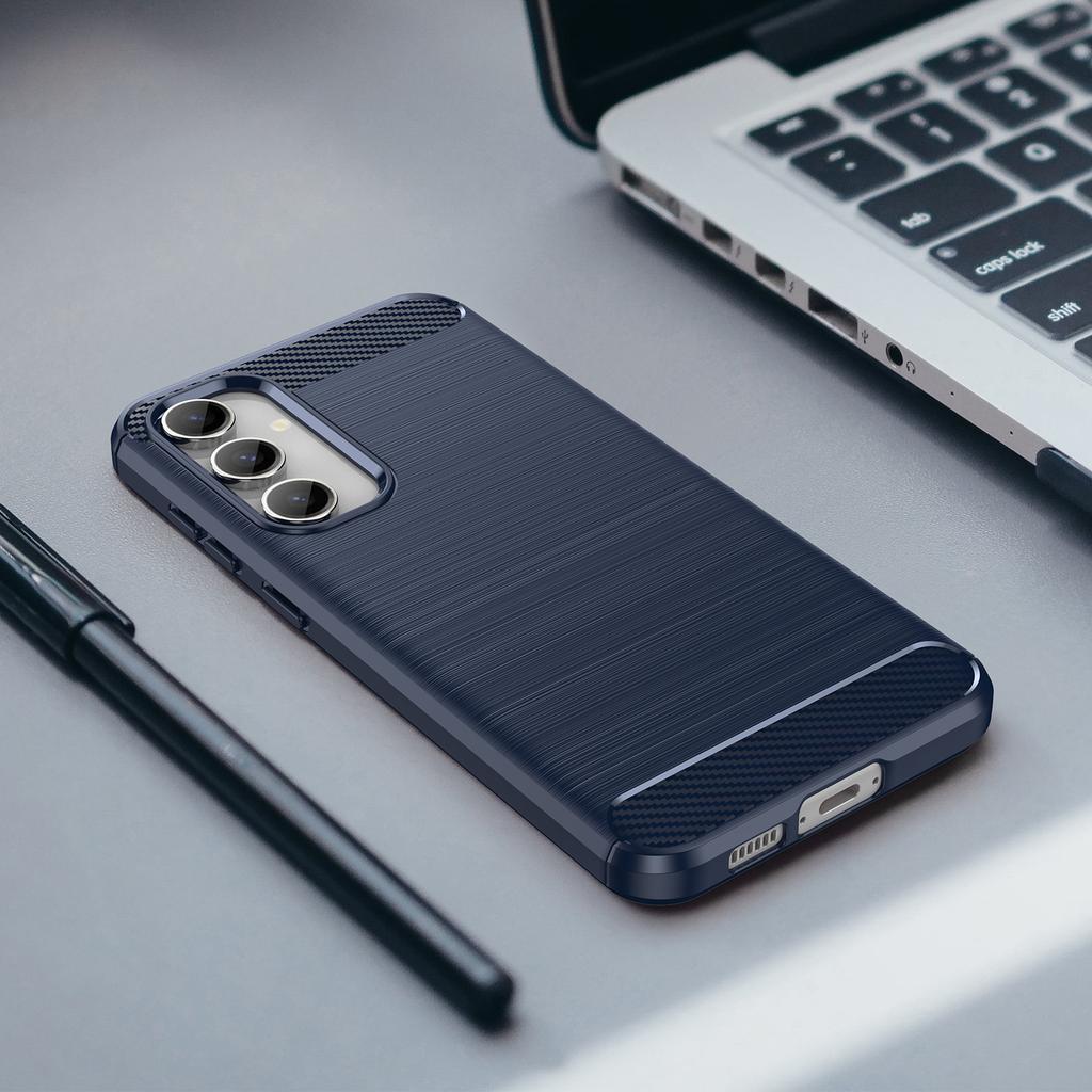 Pro Samsung Galaxy S23 FE Měkké TPU Kartáčovaný Kryt na Telefon Textura Uhlíkových Vláken Zadní Kryt Telefonu