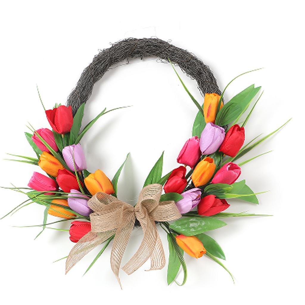 Artificial Flower Wreath 40cm Spring   Wreath Front Door Decoration for Indoor Outdoor